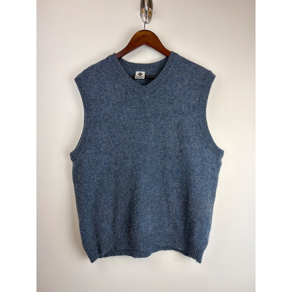 Vintage Columbia Sweater Vest XL Blue 100% Shetland Wool V-Neck Gorpcore Outdoor